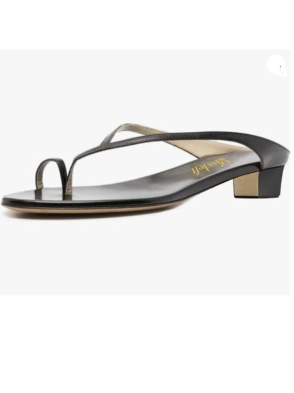 miss left Women Fashion Low Chunky Heel Flip Flops Almond Open Toe Sandal Black